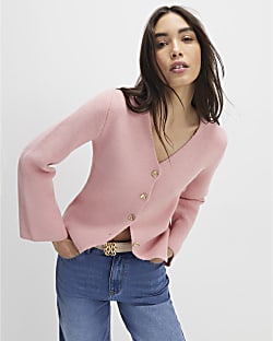 Pink Knitted Long Sleeve Buttoned Cardigan