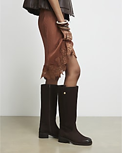 Brown Nubuck Leather Knee High Boots