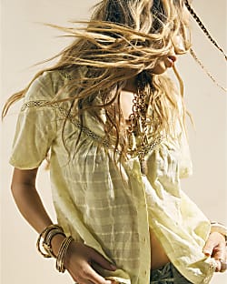 Yellow Lace Button Through Blouse