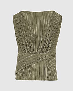Petite Green Plisse Sleeveless Wrap Top