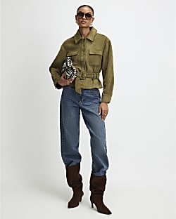 Khaki Belted Faux Suede Belted Jacket