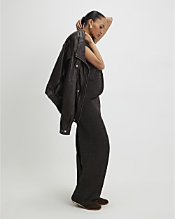 Brown Glitter Wide Leg Trousers