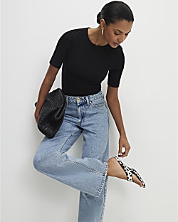 Black Short Sleeve Cotton Fitted Top