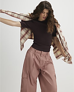 Brown Short Sleeve Fitted T-Shirt