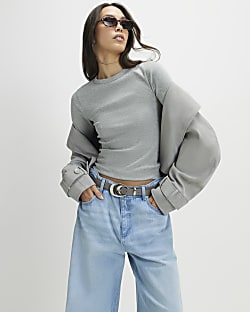 Grey Short Sleeve Cotton Fitted Top