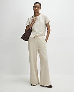 Beige Wide Leg Joggers