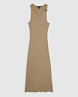 Petite Beige Knitted Maxi Dress