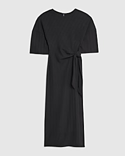 Petite Black Short Sleeve Ribbed Cosy Dress