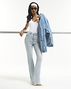Blue High Waisted Sculpt Flared Jeans