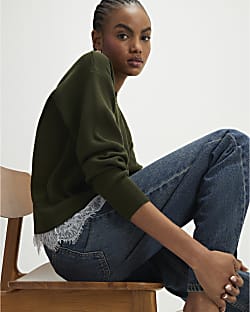 Khaki Lace Hem Jumper