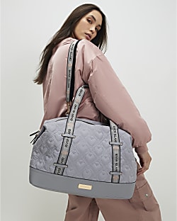Grey Heart Quilted Holdall Bag