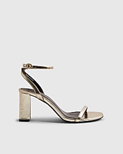 Gold Barely There Heeled Sandals