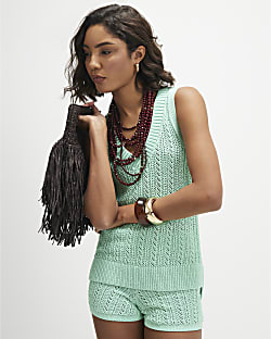 Green Crochet Knit Vest Top