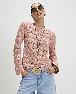 Pink Stitch Boat Neck Jumper