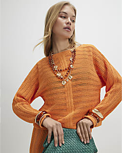 Orange Tape Yarn Knitted Jumper