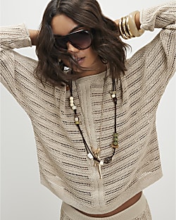 Beige Tape Yarn Knitted Jumper