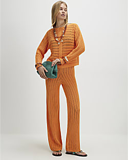 Orange Wide Leg Knitted Trouser