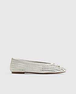 White Woven Ballet Pumps