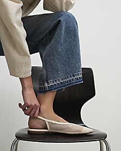 Cream Mesh Pointed Sling Back Shoes