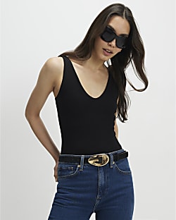 Black Sleeveless Cotton Bodysuit