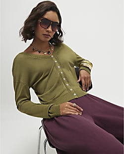 Khaki V Neck Cardigan