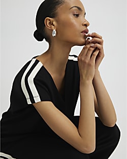 Black Tape Detail V Neck Tank Top