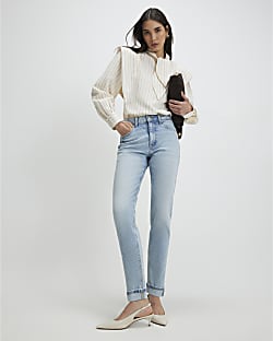 Blue Mid Rise Mom Sculpt Jeans