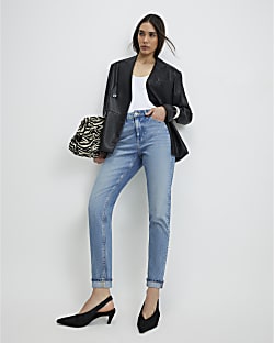 Blue Mid Rise Mom Sculpt Jeans