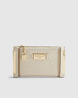 Cream Embossed Monogram Mini Purse