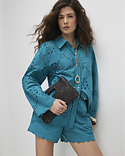 Blue Poplin Broderie Shirt