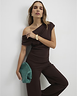 Brown Sleeveless Ponte Drape Top