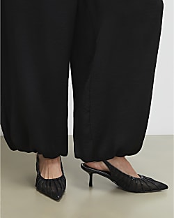 Black Panelled Mesh Slingback Court Heels