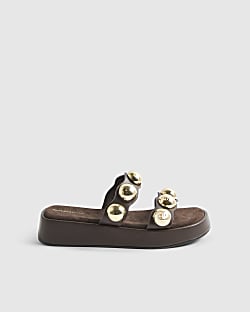 Brown Studded Flatform Sandals