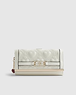 Cream Heart Quilted Purse