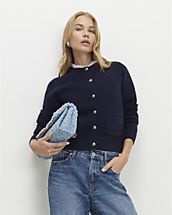 Navy Frill Trim Cardigan