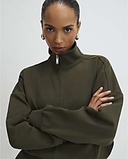 Khaki Zip Up Sweatshirt
