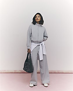 Grey Long Sleeve Zip up Bomber Sweatshirt