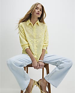Yellow 3D Floral Embellished Shirt