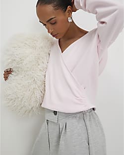 Pink Long Sleeve Wrap Front Hoodie