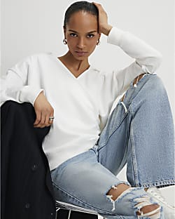 Cream Long Sleeve Wrap Front Hoodie