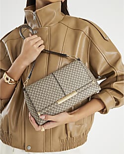 Beige Monogram Bar Front Clutch Bag