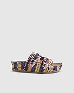 Navy Stripe Raffia Footbed Sandals