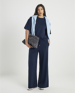 Navy Premium Wide Leg Joggers