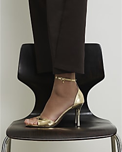 Gold Wide Fit Closed Back Heeled Sandals