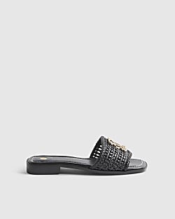Black Woven Mule Sandals