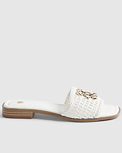 White Woven Mule Sandals