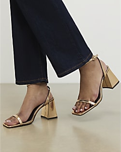 Gold Strappy Block Heel Sandals