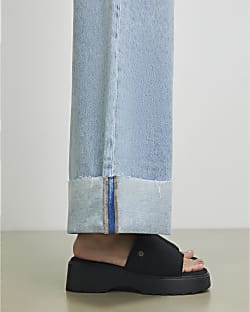 Black Knitted Mule Flatform Sandals