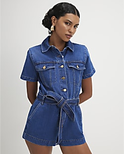 Blue Denim Short Sleeve Playsuit