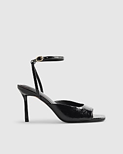 Black Square Toe Heeled Sandals